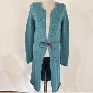 Vintage GAP Chunky Knit Duster Cardigan Sweater Large Turquoise Boho Fairycore